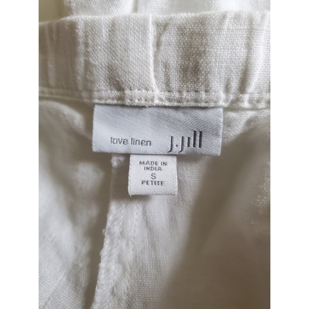 J jill Love Linen White Cropped Pants Elastic‎ Waist Straight Leg Small Petite - Picture 2 of 9